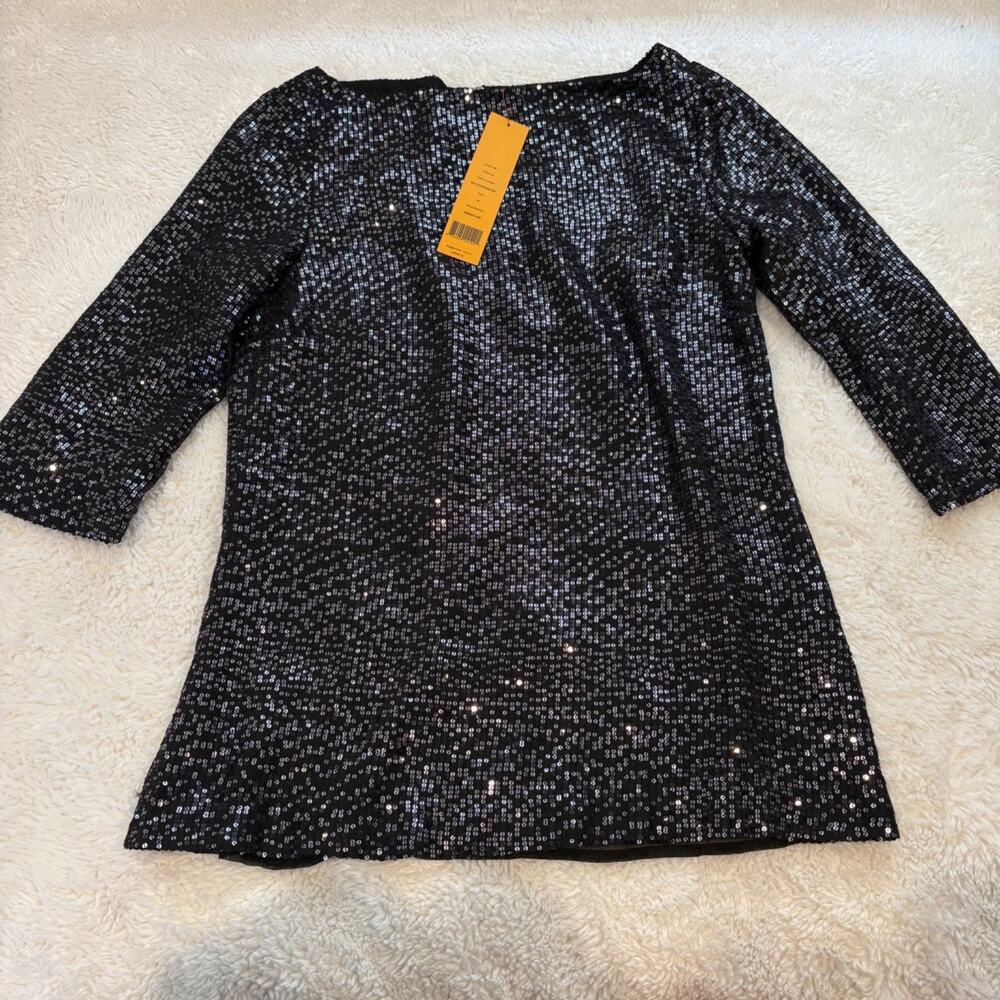 Tory Burch Women Silk Blk Sequined Monique Tunic 10 Preppy Night Gala Going Out